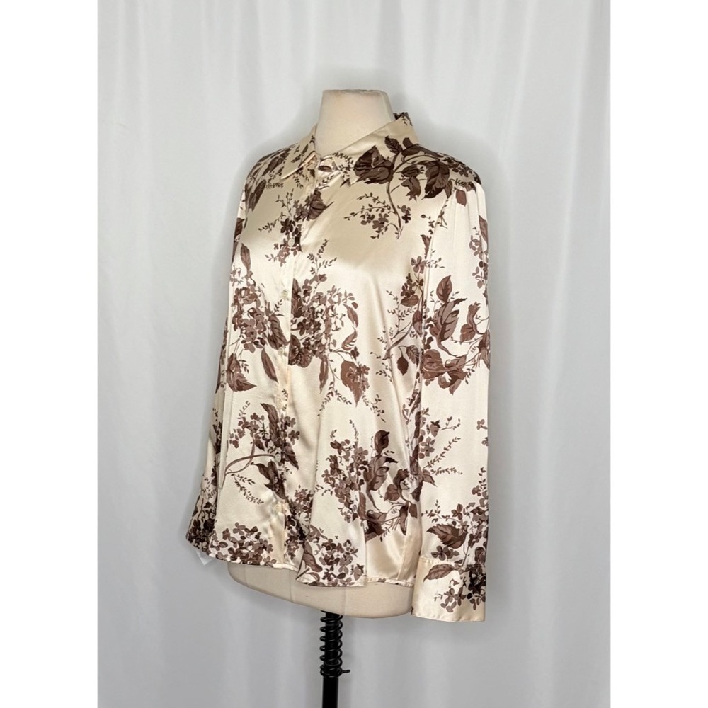 REFORMATION Silk Floral Print Blouse Top Buttondown Cream Brown Chic Large - Picture 7 of 16